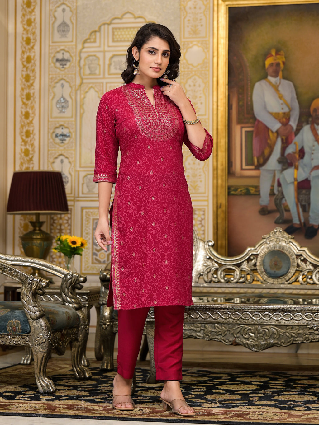 Juniper Women's Women Red Printed Straight Kurta Pants & Dupatta Set - Distacart
