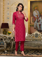Juniper Women's Women Red Printed Straight Kurta Pants & Dupatta Set - Distacart