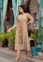 Juniper Women's Brown Ethnic Motif Printed Georgette A-Lined Dress With Sequins & Doris - Distacart