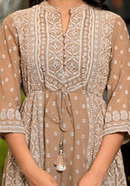 Juniper Women's Brown Ethnic Motif Printed Georgette A-Lined Dress With Sequins & Doris - Distacart