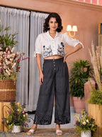 Juniper Women's Black Pure Cotton Embroidered Top Set