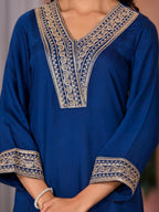Juniper Women's Blue Viscose Rayon Embroidered Kurta Set