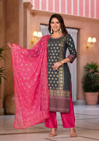 Juniper Women's Green Viscose Rayon Printed Kurta Set