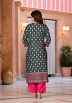 Juniper Women's Green Viscose Rayon Printed Kurta Set