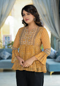 Juniper Mustard Ethnic Motif Printed Georgette Tunic With Sequins Detail