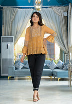 Juniper Mustard Ethnic Motif Printed Georgette Tunic With Sequins Detail