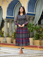 Juniper Women's Black Ethnic Motif Printed Chiffon Tiered Maxi Dress With Doris - Distacart