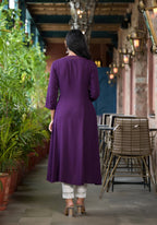 Juniper Plum Solid Liva Rayon Kurta With Mirror Work - Distacart