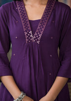Juniper Plum Solid Liva Rayon Kurta With Mirror Work - Distacart