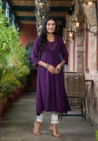 Juniper Plum Solid Liva Rayon Kurta With Mirror Work - Distacart