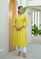 Juniper Yellow Solid Liva Rayon Kurta With Mirror Work - Distacart