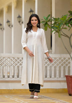 Juniper Off-White Solid Kurta With Mirror Work