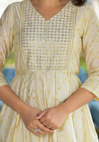 Juniper Ivory Ethnic Motif Printed Chanderi Kurta With Zari & Gota Patti Work