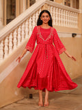 Juniper The Swarn Fuchsia Ethnic Motif Printed Viscose Dress With Dori & Zari Work - Distacart