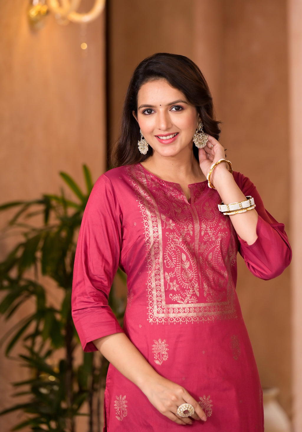 Juniper Women's Maroon Ethnic Motif Printed Cotton Kurta