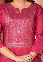 Juniper Women's Maroon Ethnic Motif Printed Cotton Kurta