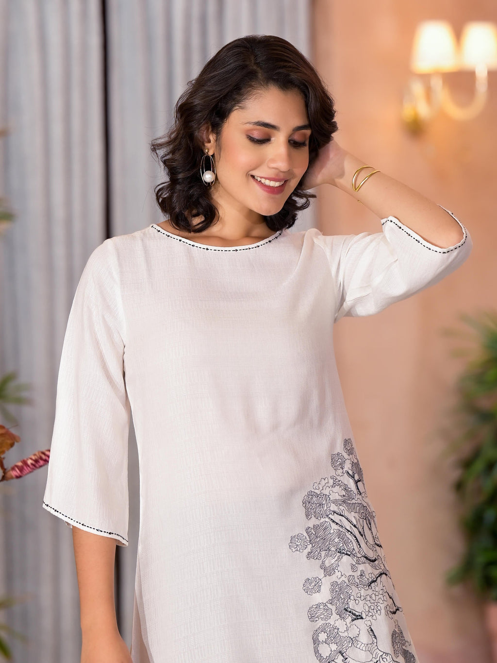 Juniper Women's White::Black Viscose Rayon Printed Palazzo Set