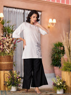 Juniper Women's White::Black Viscose Rayon Printed Palazzo Set