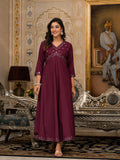 Juniper Women's Wine Mirror Embroidered Liva Rayon Dress For With Sequins - Distacart