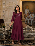 Juniper Women's Wine Mirror Embroidered Liva Rayon Dress For With Sequins - Distacart