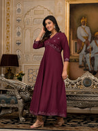 Juniper Women's Wine Mirror Embroidered Liva Rayon Dress For With Sequins - Distacart