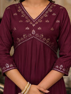 Juniper Women's Wine Mirror Embroidered Liva Rayon Dress For With Sequins - Distacart