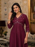 Juniper Women's Wine Mirror Embroidered Liva Rayon Dress For With Sequins - Distacart