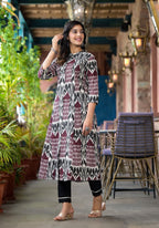 Juniper Women's Multi Color Ikat Printed Liva Rayon Kurta With Button Closure