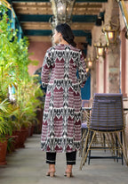 Juniper Women's Multi Color Ikat Printed Liva Rayon Kurta With Button Closure