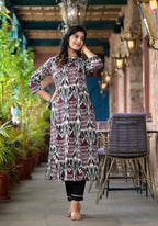 Juniper Women's Multi Color Ikat Printed Liva Rayon Kurta With Button Closure