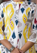Juniper Women's Yellow Ikat Printed Liva Rayon Kurta With Button Closure