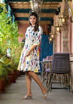 Juniper Women's Yellow Ikat Printed Liva Rayon Dress With Tie-Ups & Button Closure - Distacart