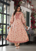 Juniper Women's Pink Floral Printed Rayon Kurta, Pant And Dupatta Set With Mirror & Thread Work