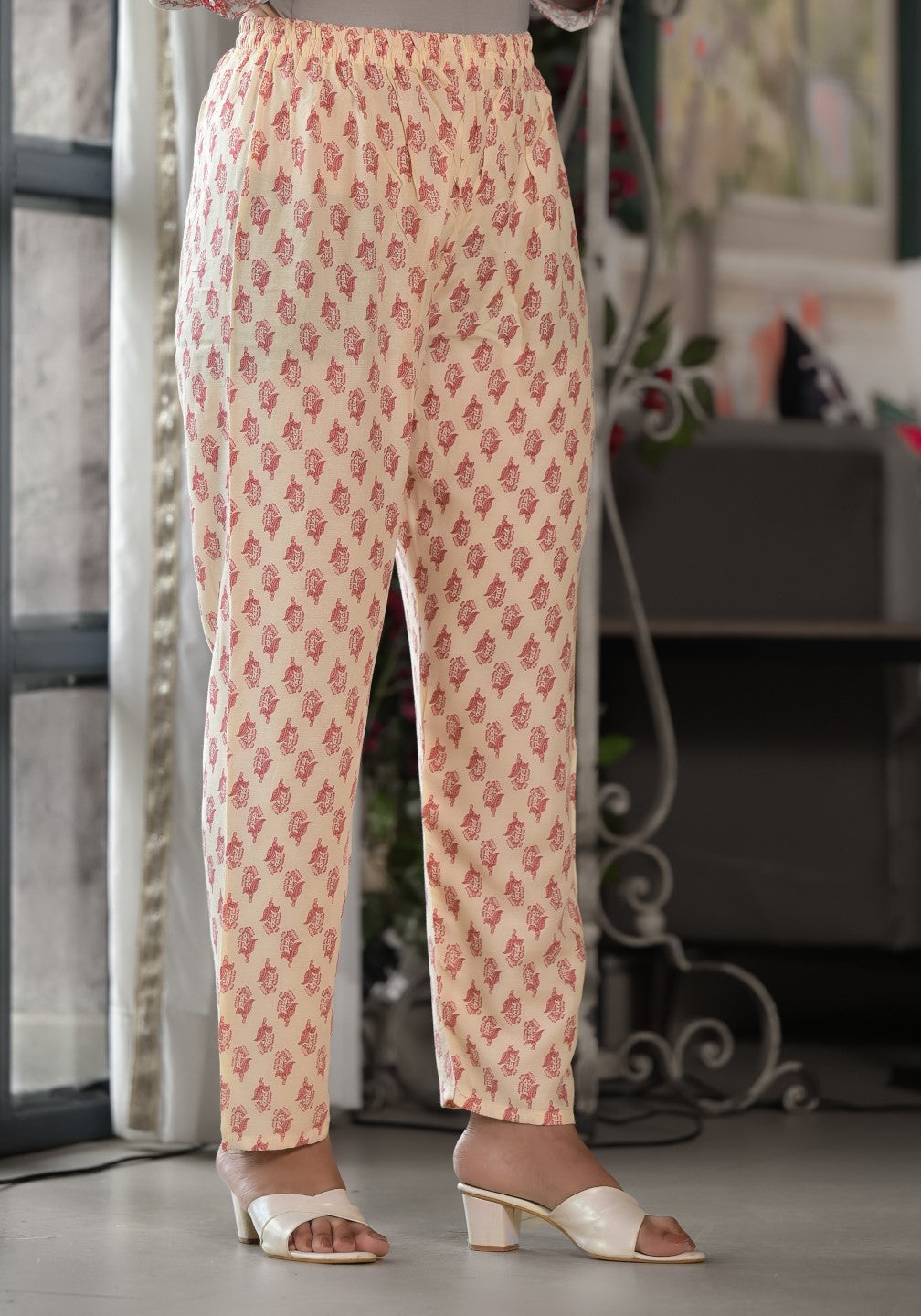 Juniper Women's Pink Floral Printed Rayon Kurta, Pant And Dupatta Set With Mirror & Thread Work