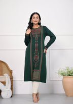 Juniper Bottle Green Ethnic Motif Printed Cotton Kurta - Distacart