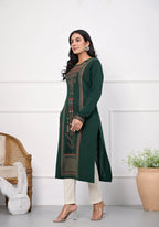 Juniper Bottle Green Ethnic Motif Printed Cotton Kurta - Distacart