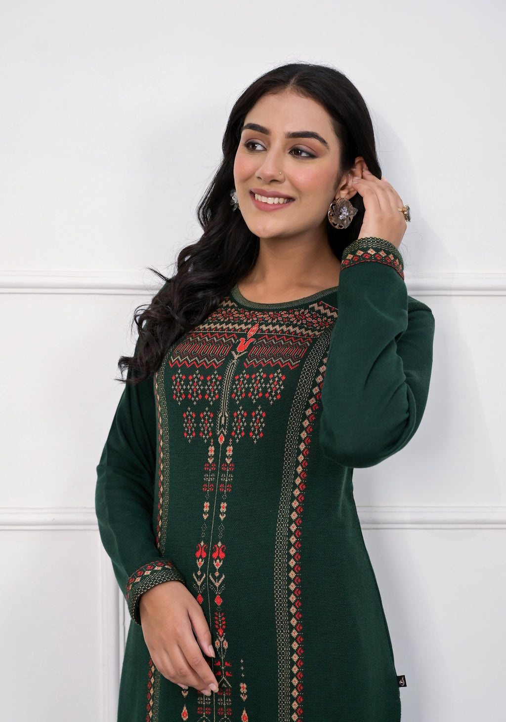 Juniper Bottle Green Ethnic Motif Printed Cotton Kurta - Distacart