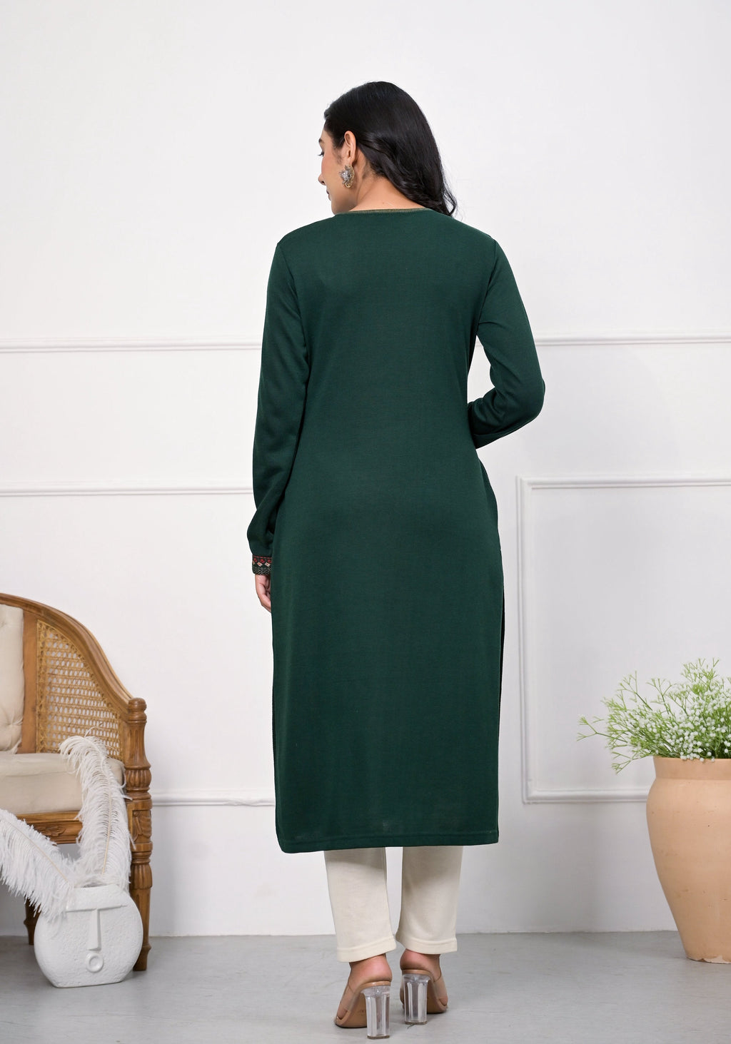 Juniper Bottle Green Ethnic Motif Printed Cotton Kurta - Distacart