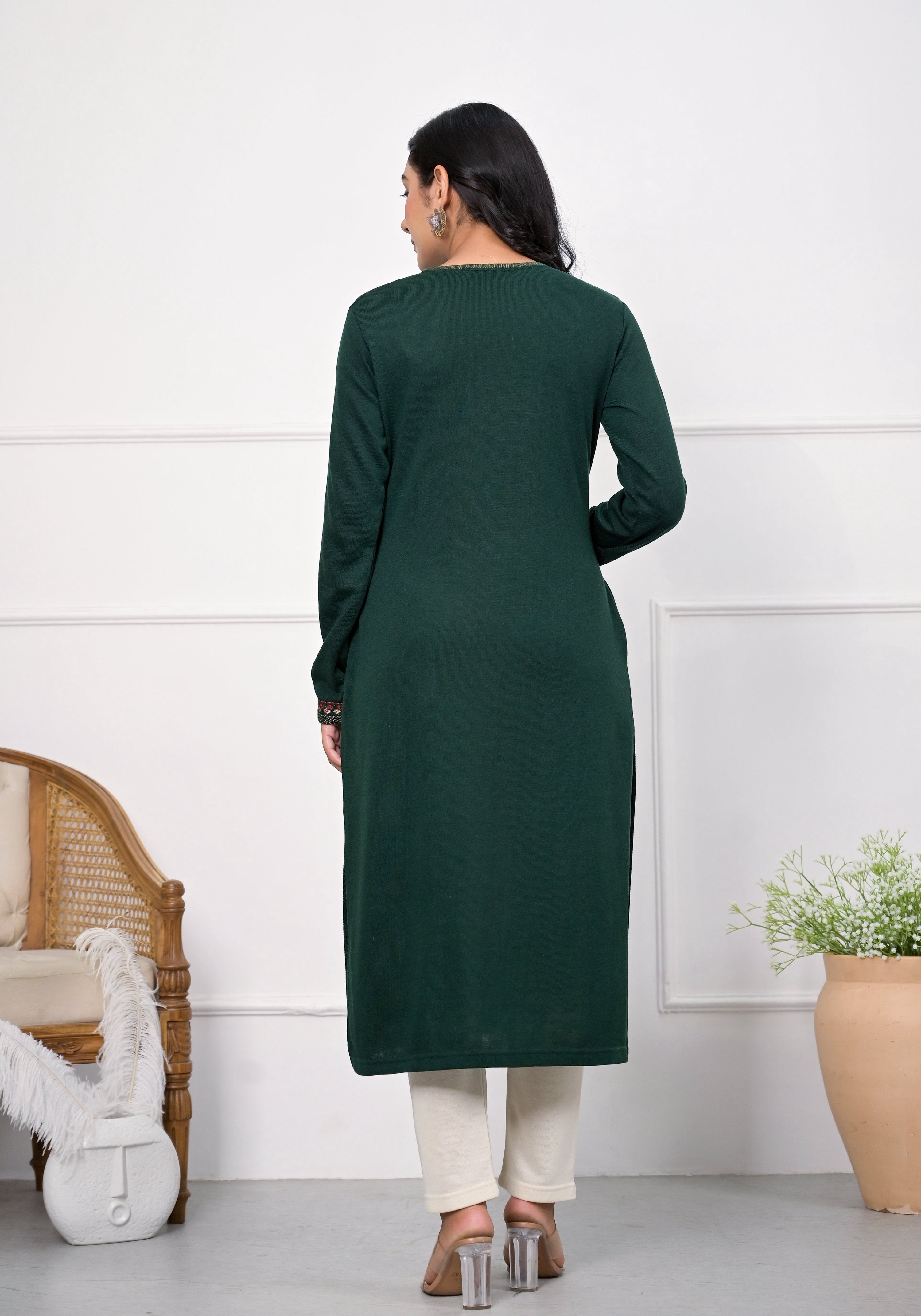 Juniper Bottle Green Ethnic Motif Printed Cotton Kurta - Distacart