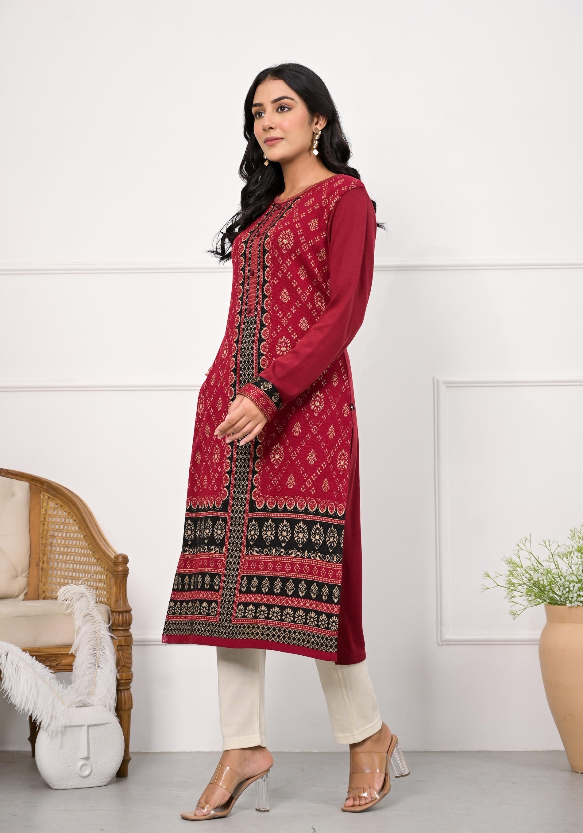 Juniper Maroon Ethnic Motif Printed Cotton Kurta - Distacart