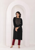 Juniper Women's Black Ethnic Motif Printed Cotton Winter Wear Kurta