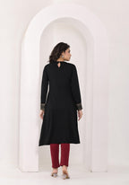 Juniper Women's Black Ethnic Motif Printed Cotton Winter Wear Kurta