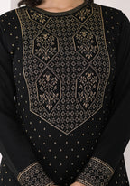 Juniper Women's Black Ethnic Motif Printed Cotton Winter Wear Kurta