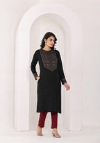 Juniper Women's Black Ethnic Motif Printed Cotton Winter Wear Kurta