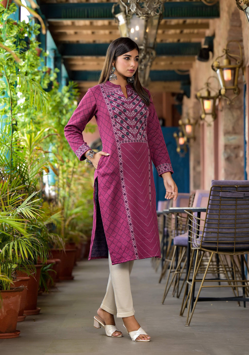 Juniper Onion Pink Floral Printed Cotton Kurta - Distacart