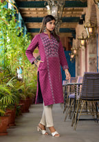 Juniper Onion Pink Floral Printed Cotton Kurta - Distacart