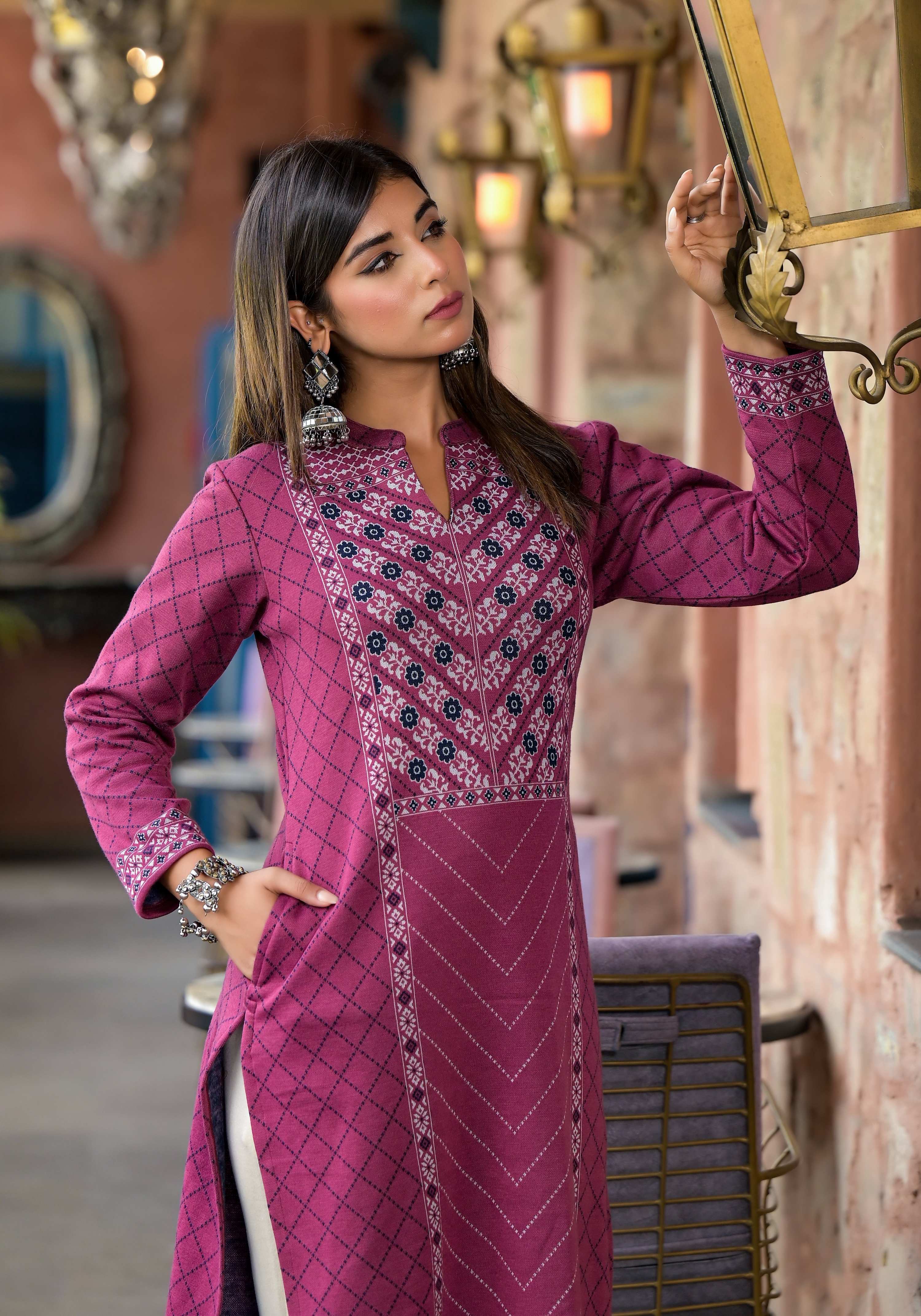 Juniper Onion Pink Floral Printed Cotton Kurta - Distacart