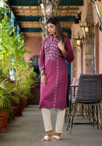 Juniper Onion Pink Floral Printed Cotton Kurta - Distacart