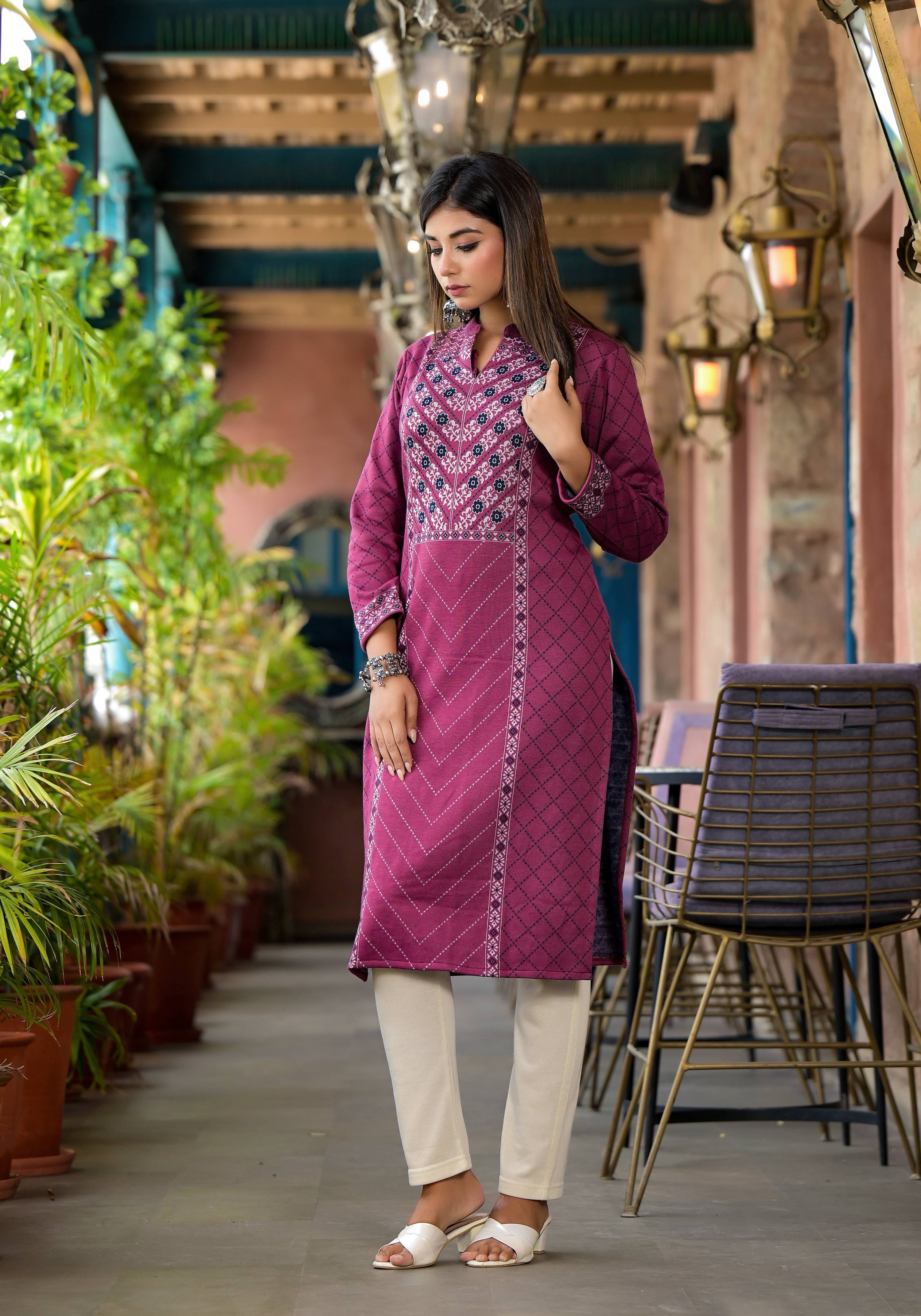 Juniper Onion Pink Floral Printed Cotton Kurta - Distacart