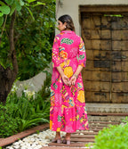 Juniper Women's Fuchsia Geometric Printed Cambric Dress With Buttons & Doris On Waist - Distacart
